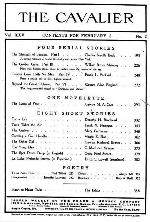 The Cavalier 8 Feb 1913 contents